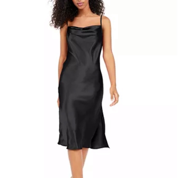 BEBE: LBD Satin Bodycon Cowl Neck Slip Dress - Picture 4 of 15
